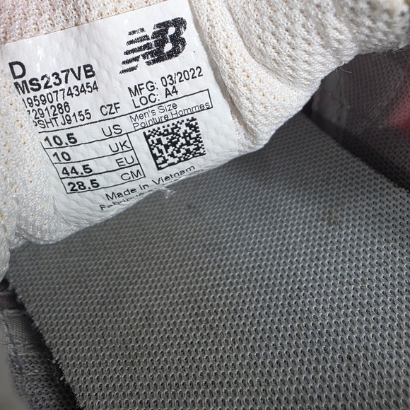 New Balance 237 VB Men's Red Grey White Casual Sneakers Shoes Size 10.5 - Picture 8 of 8